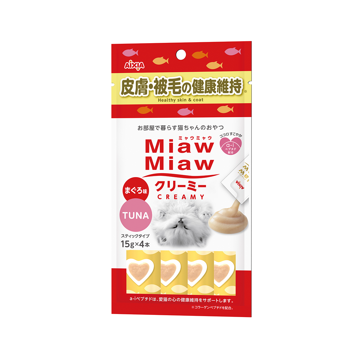 Aixia ขนมแมวเลีย เมี้ยว เมียว ครีมมี่ ปลาทูน่า สูตรพลัส ฟิช คอลลาเจน