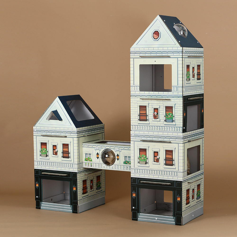 Kittenbox บ้านแมว คอนโดแมว แบบคู่ 5 ชั้น และ 3 ชั้น มีหลังคาและสะพานเชื่อม Bridge Series